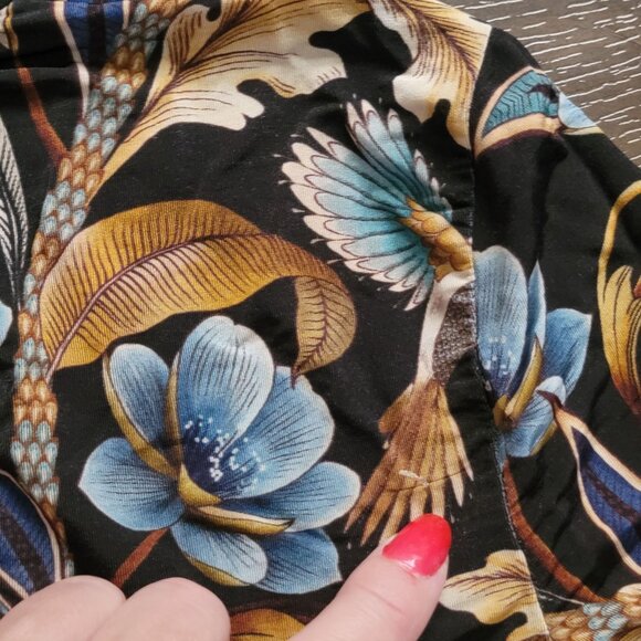 Farm Rio Black Flowerful Garden Jersey Blouse Womens S Mesh Floral Boho Chic - Picture 5 of 8